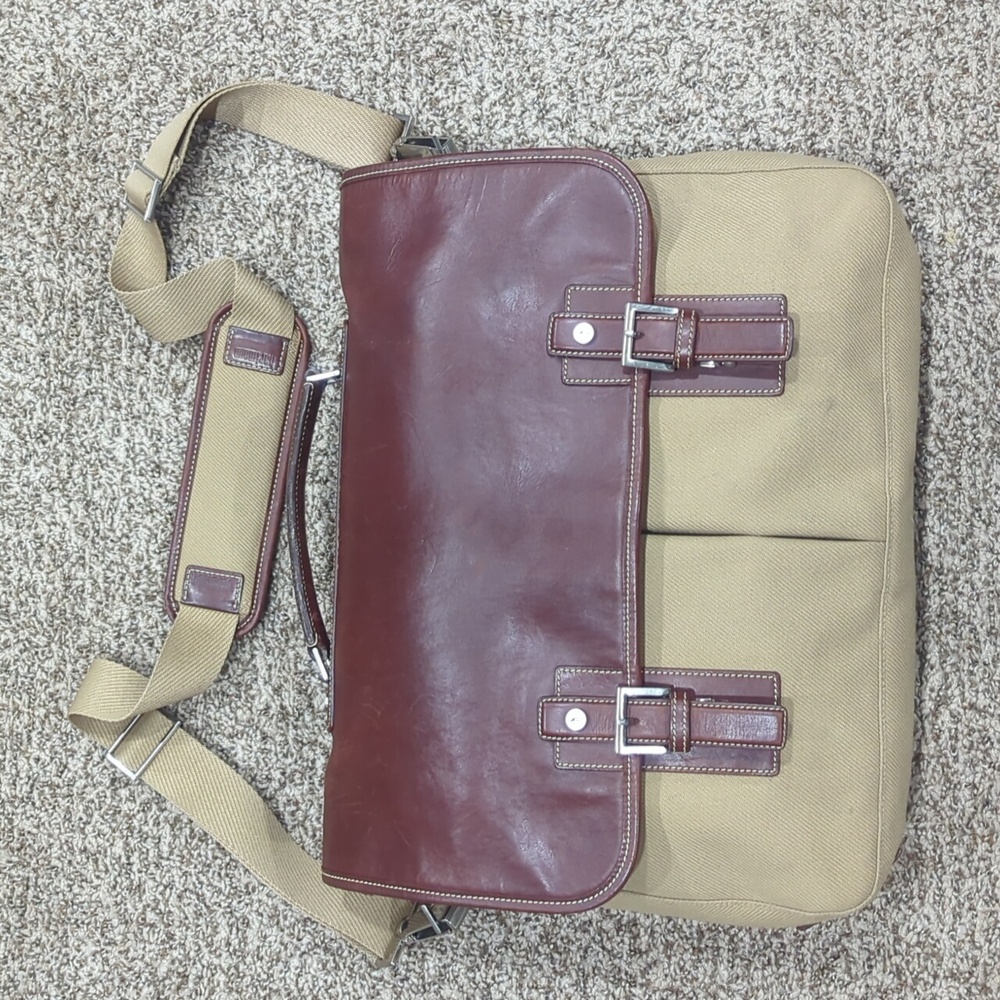 Hartmann briefcase tan canvas and brown leather Hudson collection